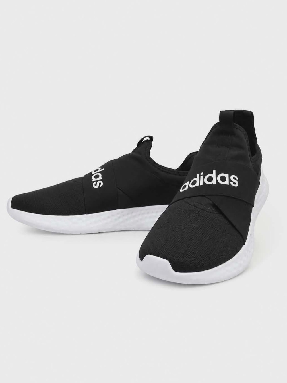 adidas Black Slip-On Sneakers w Elastic Straps White Print & Soles – Size 9 GUC